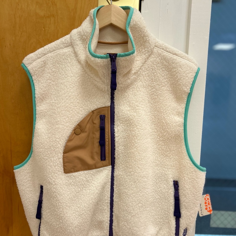 Free People Cropped Fleece Vest - Ivory Retro